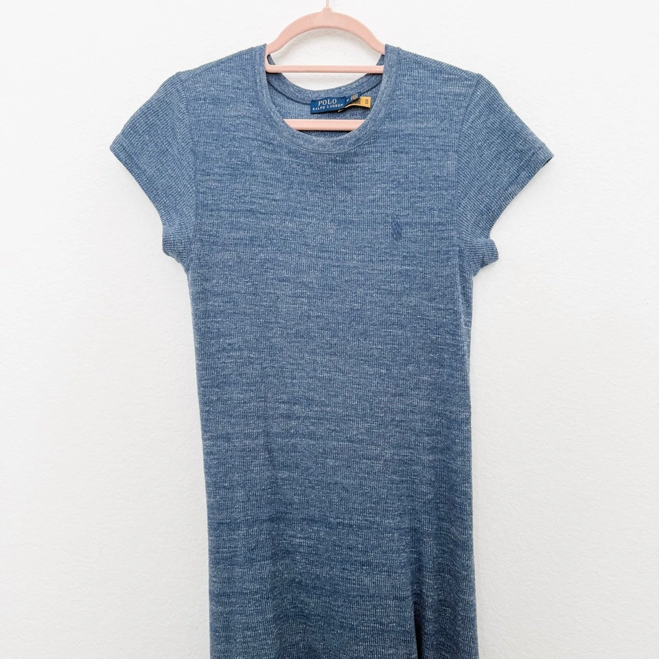 Ralph Lauren Maxi Dress Size M Blue Waffle Knit Minimalist Preppy Old Money Luxe - Image 2 of 4