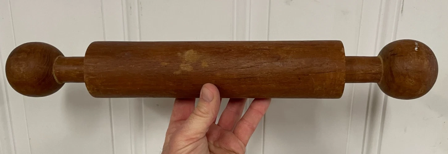 Vgt Primitive Knobler Teak? Rolling Pin 17 X 2" Decor Rare