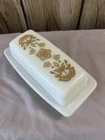 VINTAGE PYREX COVERED BUTTER DISH BUTTERFLY GOLD 1970s