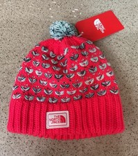 The North Face Youth Beanie Girls Chunky Pom Winter Knit Hat Multi Colored New