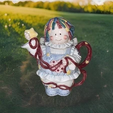 Vtg Teapot Patchwork Angel 1996 Cosmos For H.O.L. 3 Piece Tea For One Tea Pot