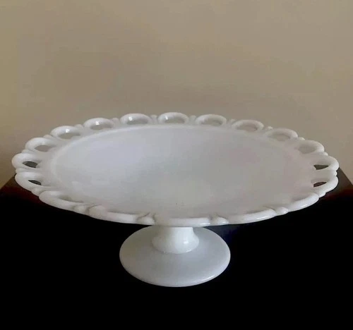 Vtg Old Colony lace edge Compote Fruit Bowl white milk glass pedestal 10.5” Dia.