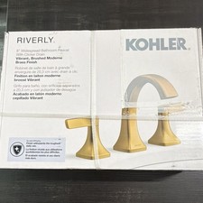 Kohler Riverly Brushed Brass 8" Widespread Bathroom Faucet Clicker Drain