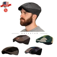 WF Patch Plaid Ivy Hat Wool Herringbone Gatsby Cap Golf Driving Cabbie Newsboy