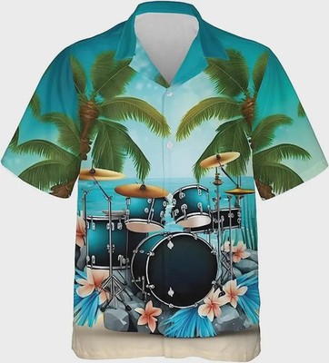 Drum Sets Hawaiian Shirt Tropical Coconut Print Aloha Mens Summer Beach
