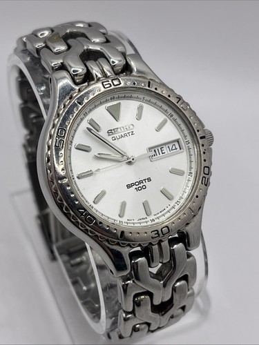 Seiko Sports 100 Men's Watch 7.5" Band 36mm Case 7N43-6B30 10 BAR- New Battery