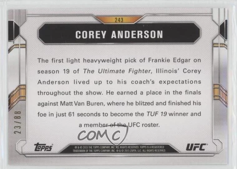 2015 Topps UFC Chronicles Gold /88 Corey Anderson #243 - Image 2 of 2