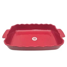 Matceramica Red Rectangular Stoneware Baker Casserole Dish Scalloped Rim