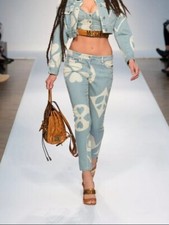 MOSCHINO Couture Runway 2015 Collection Low Rise Jeans Size 4 Blue Denim Y2k