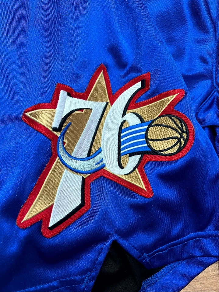 VTG NBA Philadelphia 76ers Reebok Team Issued Shorts Blue Sz 44 Iverson Era - Image 2 of 3
