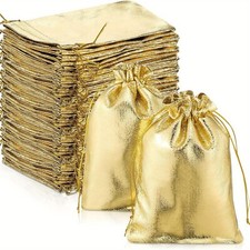 50Pcs Golden Drawstring Gift Bags 5x7 Inch Jewelry Pouches Wedding Birthday Xmas