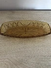 Vintage Amber Glass Serving Relish Dish-Bowl-9.5 Inch-Rectangular-Etched Design