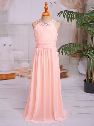 Girls Chiffon Maxi Dress Ball Gown Pageant Prom Long Dress Bridesmaid Dress - Picture 18 of 65