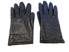 DESIGNER LADIES BLACK LEATHER GLOVES ACRYLIC KNIT LINING SIZE MEDIUM