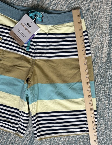 PATAGONIA Boys Wavefarer Boardshorts- Tan & Blue & Yellow Stripes- Sz 10- NWT - Picture 3 of 14