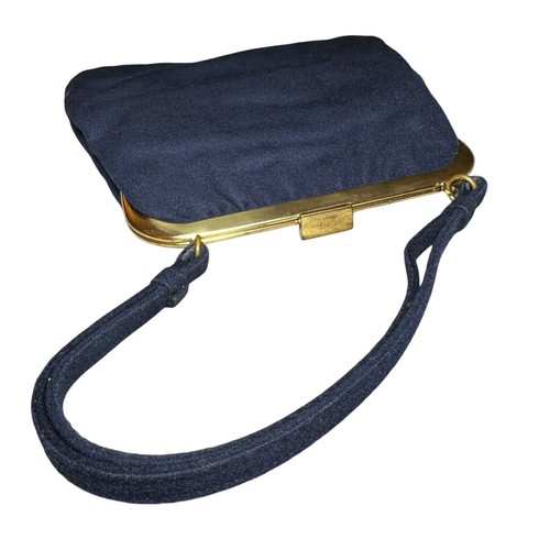 Vintage Coblentz Original Navy Blue Velvet Felt Handbag Evening Bag Purse Satin - Picture 6 of 9