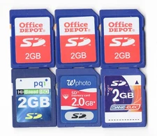 Lot Of 6x Office Depot / PQI / Walgreens / Dane-Elec 2GB SD Camera Memory Cards