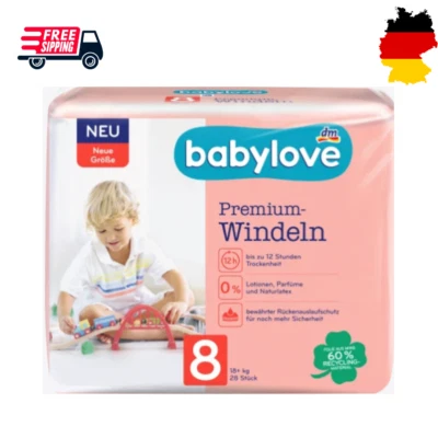 babylove Windeln Premium aktiv plus Größe 8, 18+ kg, 28 Stück, Baby Windeln