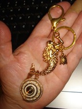 5 3/8" Drop Gold Plate Mermaid, Shell and Turtle Key Ring Dangle