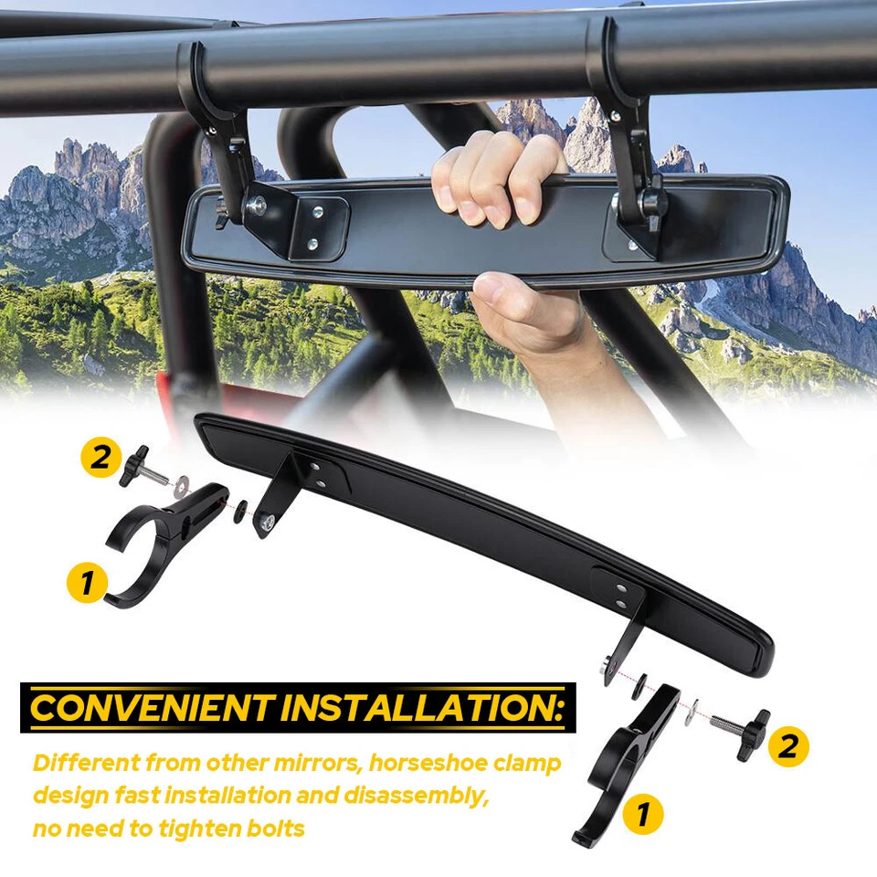 Espejo retrovisor convexo Race de 15" de ancho con abrazadera de 1,75" UTV para Polaris Foto 4 de 4