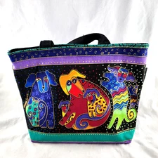 NWT Laural Burch  DOGS Medium Canvas Tote Bag Handbag Purse Lunch w/ Fob