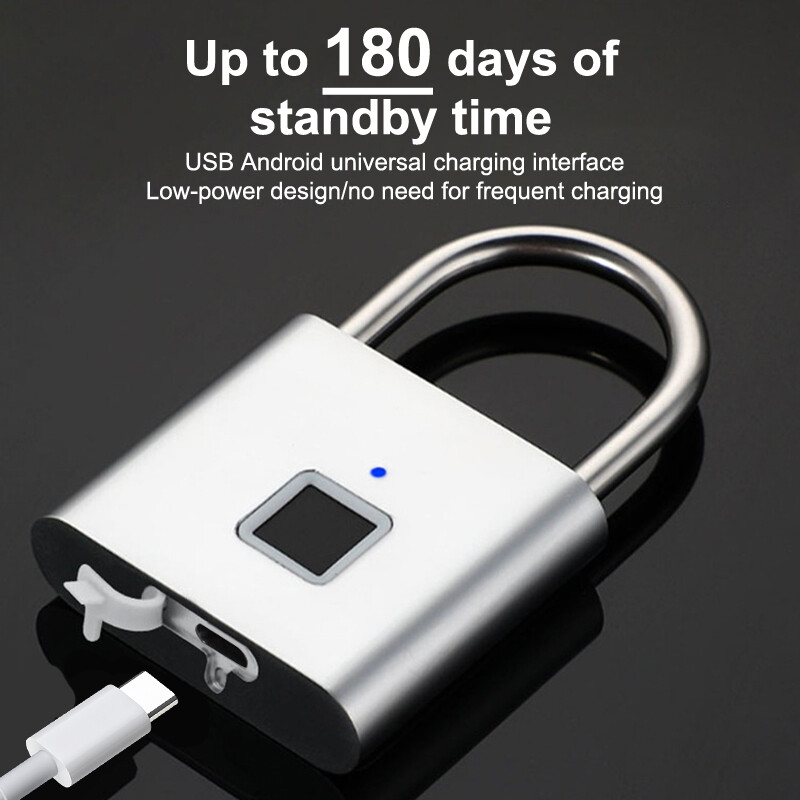Smart Fingerprint Padlock Waterproof Keyless Door Lock with USB Charging  