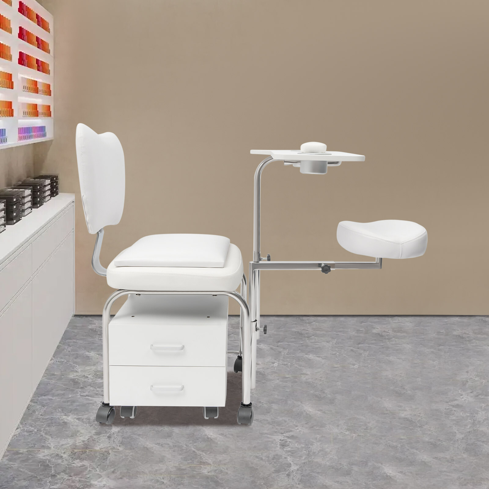 Manicure Pedicure Chair Nail Table Trolley, Adjustable Nail Desk Workstation NEW