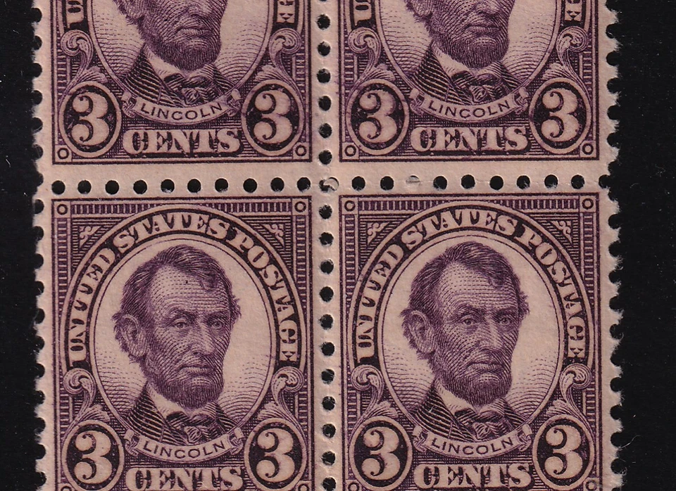 1925 Lincoln Sc 584 3c rotary press MLH full original gum, double transfer - Image 2 of 3