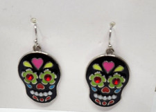 Day of the Dead sugar skull Black earrings fashion jewelry pierced
