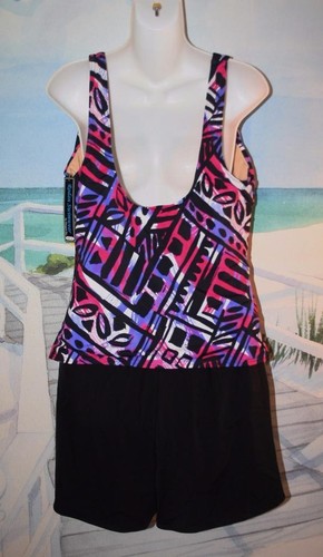 24W BATHING SUIT SWIM SHORTS 24 UNDERWIRE FUN PINK PURPLE MODEST 2X TOO CUTE - Picture 2 of 5