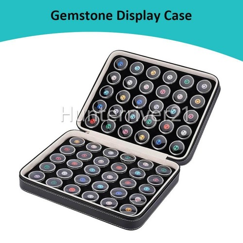 Black 60x Gem Diamond Gemstone Display Leather Case Collection Storage Box - Picture 2 of 10