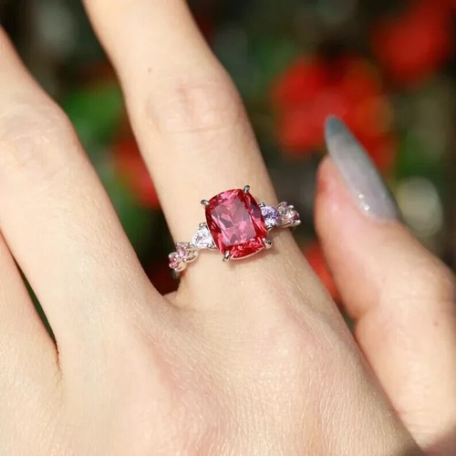AAA 4.50Ct Natural Ruby Diamond Anniversary Engagement Ring 14K Solid White Gold - Picture 2 of 7