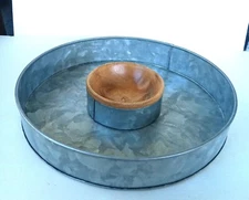 Kirkland's Galvanized and Mango Wood Chip and Dip Set 12 1/2" Tailgate Party