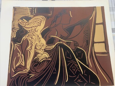 Pablo Picasso linocut 1962  Deux Femmes Pres De La Fenetre    15x12.5 Inches