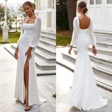 Simple Mermaid Wedding Dresses Square Neck Side Split Chiffon White Bridal Gowns