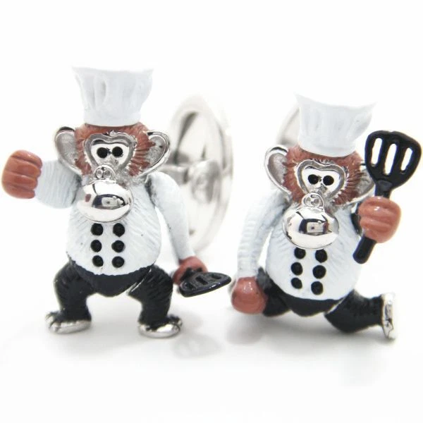 Jan Leslie Gourmet Chef Monkey with moving limbs Cufflinks Silver 925 23mm×19mm - Изображение 2 из 4