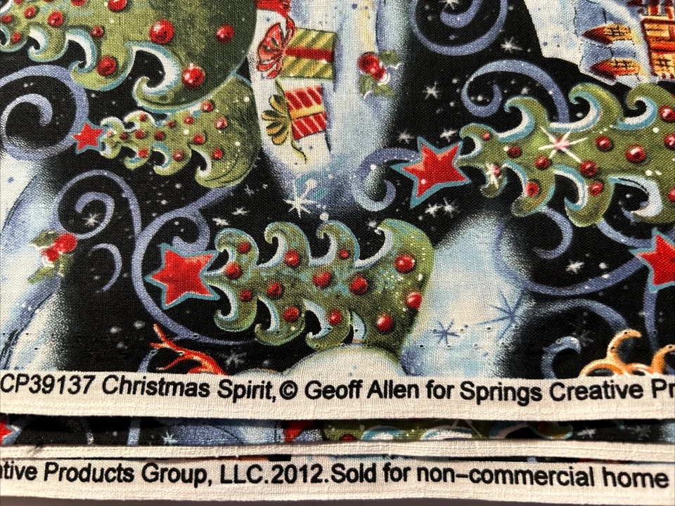 "Christmas Spirit" Fabric by Geoff Allen 4 Yards X 44" Snowman Reindeer Trees - Image 2 of 3