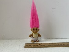 Russ Troll Doll Baby, Bib and Diaper, Hot Pink Hair 2" Standing, Sticker