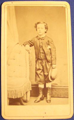 Young boy in silk suit with hat, San Francisco, J. T. Silva, carte de visite