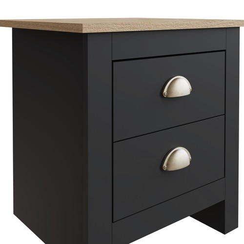 Lancaster 4pc Bedroom Set Black Bedside Cabinet Chest Of Drawers Wardrobe Modern - Picture 7 of 8