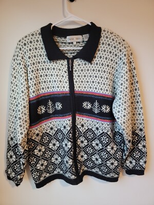 Baxter Wells Fair Isle Wool Blend Womens Large Sweater Birdseye Knit Ski Cozy
