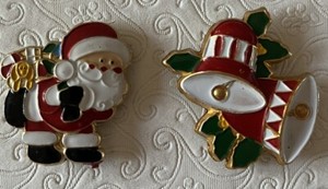 2 Vintage Metal Christmas Refrigerator Magnets Santa  Bells