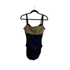 Cole of California Nautical Yellow Navy Blue One Piece Swimsuit Double Straps 12