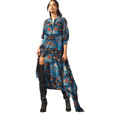 NEW, Farm Rio  Blue Arabesque Floral Print Midi dress size S #LD155