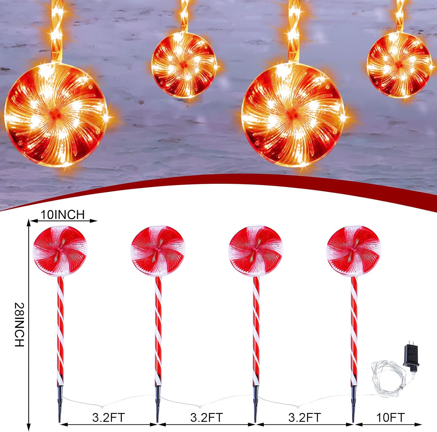 4 Pack Christmas Outdoor Decorations Lollipop Pathway Markers Lights 25