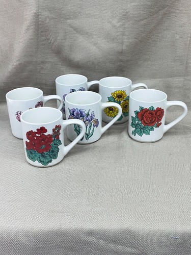 McCrory Stores Floral Mugs coffee mugs flower prints Set of 6 vintage - Picture 2 of 23