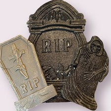 Halloween Foam Graveyard Tombstones, Set Of 3 RIP Skull Headstone Decorations