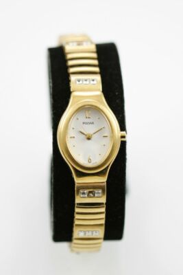 Pulsar Damen Uhr Edelstahl Gold Stretch Wasser Res Weiß Batterie Quarz