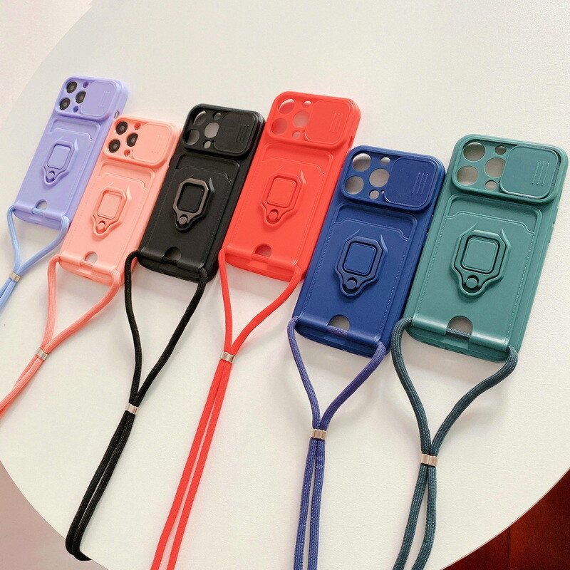 Durable TPU Ring Holder Phone Case for iPhone 14 13 12 11 Pro Max XS with Neck Lanyard-image