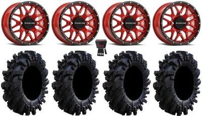 Raceline Krank 14'' Wheels Red 26.5'' Intimidator Tires Yamaha Grizzly Rhino